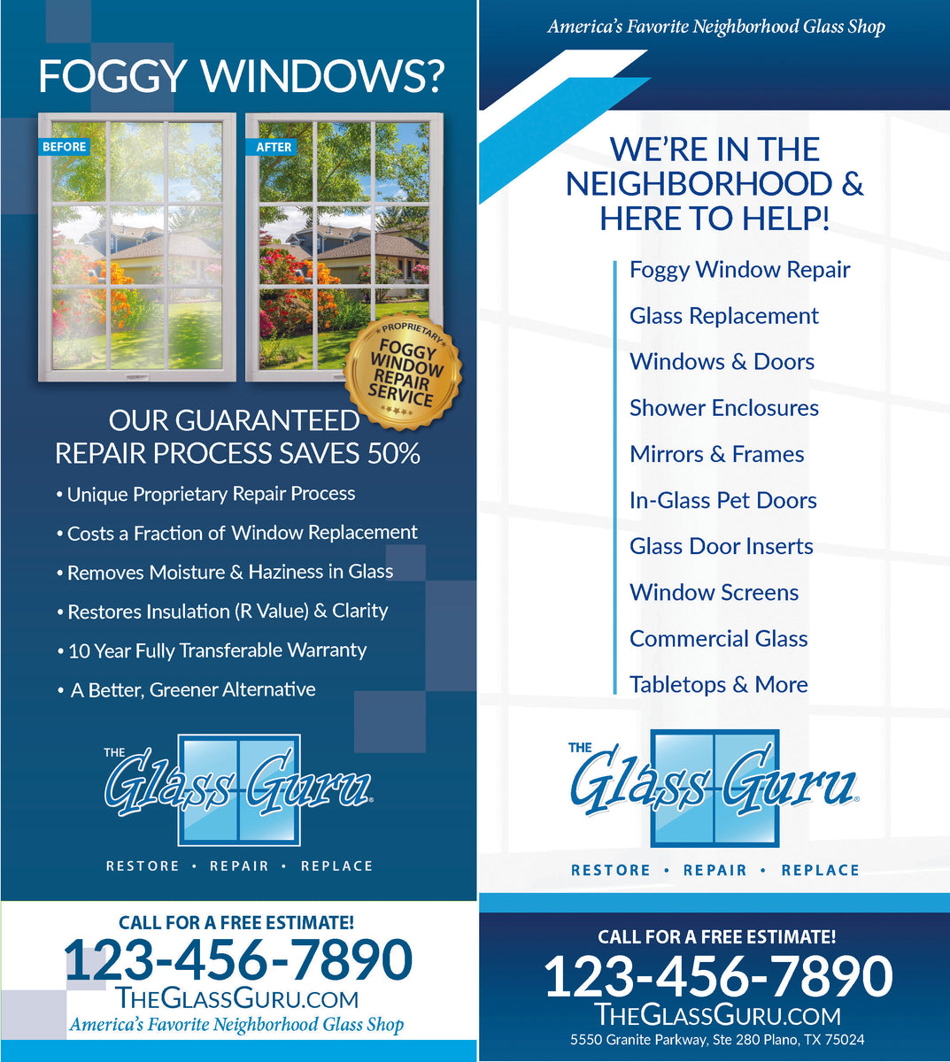 4/C Rack Card Foggy Windows [4 x 9"] 1000 or 2500 Qty The Glass