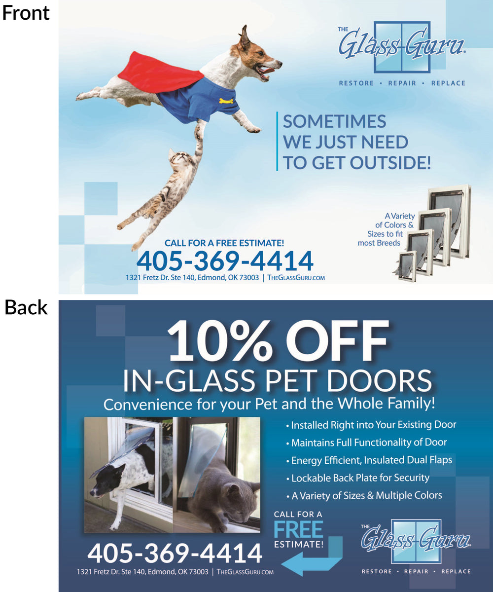 4/C Postcards Pet Door [4 x 6"] 1000 Qty The Glass Guru Franchise